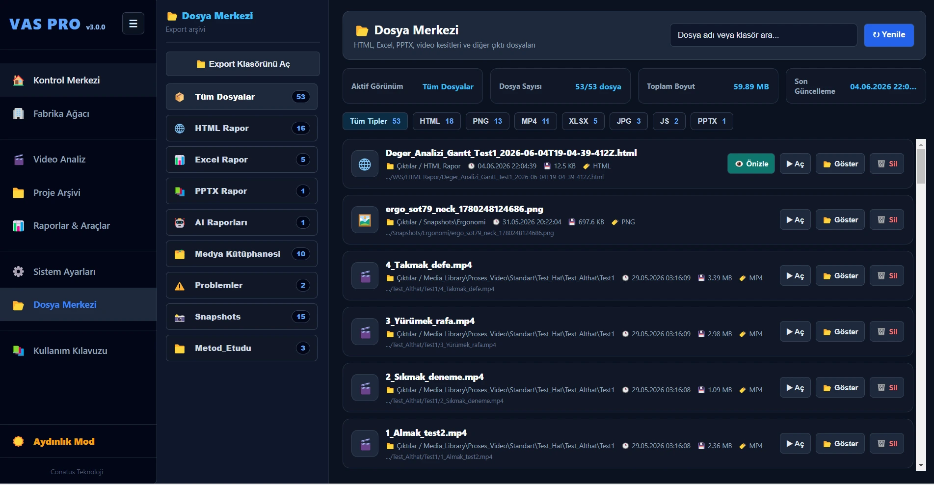 Dosya Merkezi ekranı