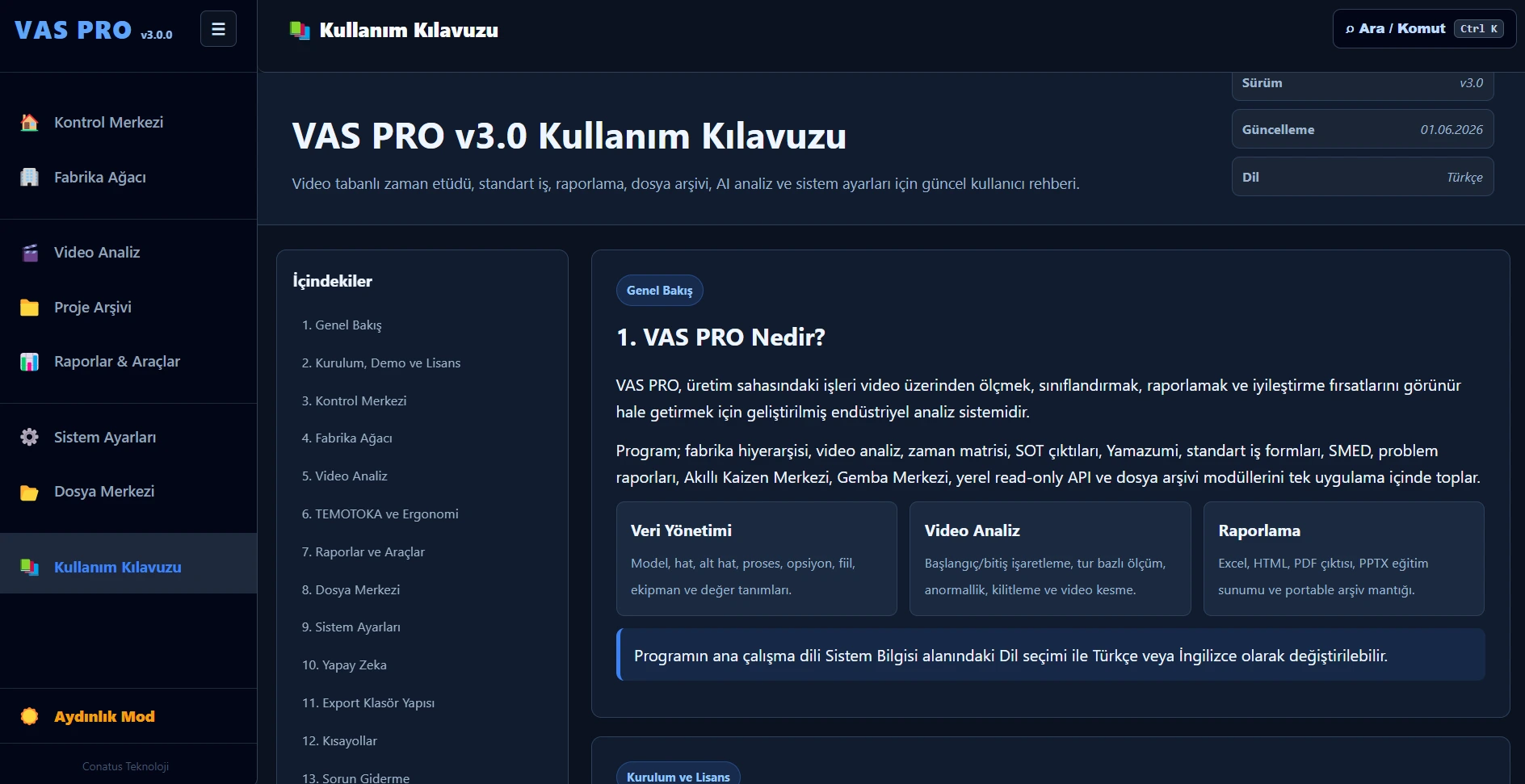 Kullanım Kılavuzu ekranı